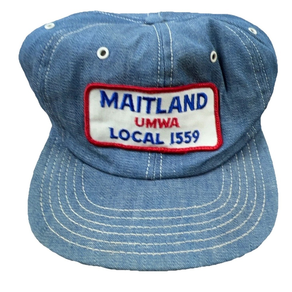 Vintage Denim Trucker Hat Cap UMWA Mainland Coal Mining 80s USA Made Snap Back